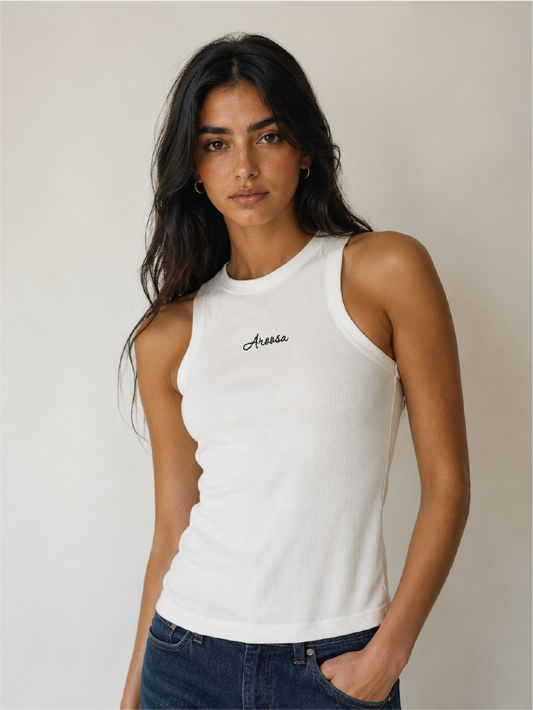 Embroidered Aroosa Rib Tank Top