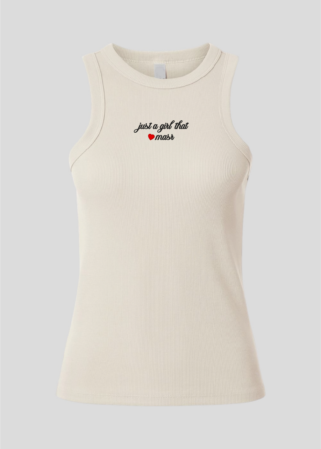 Embroidered Just A Girl That Loves Masr Rib Tank Top