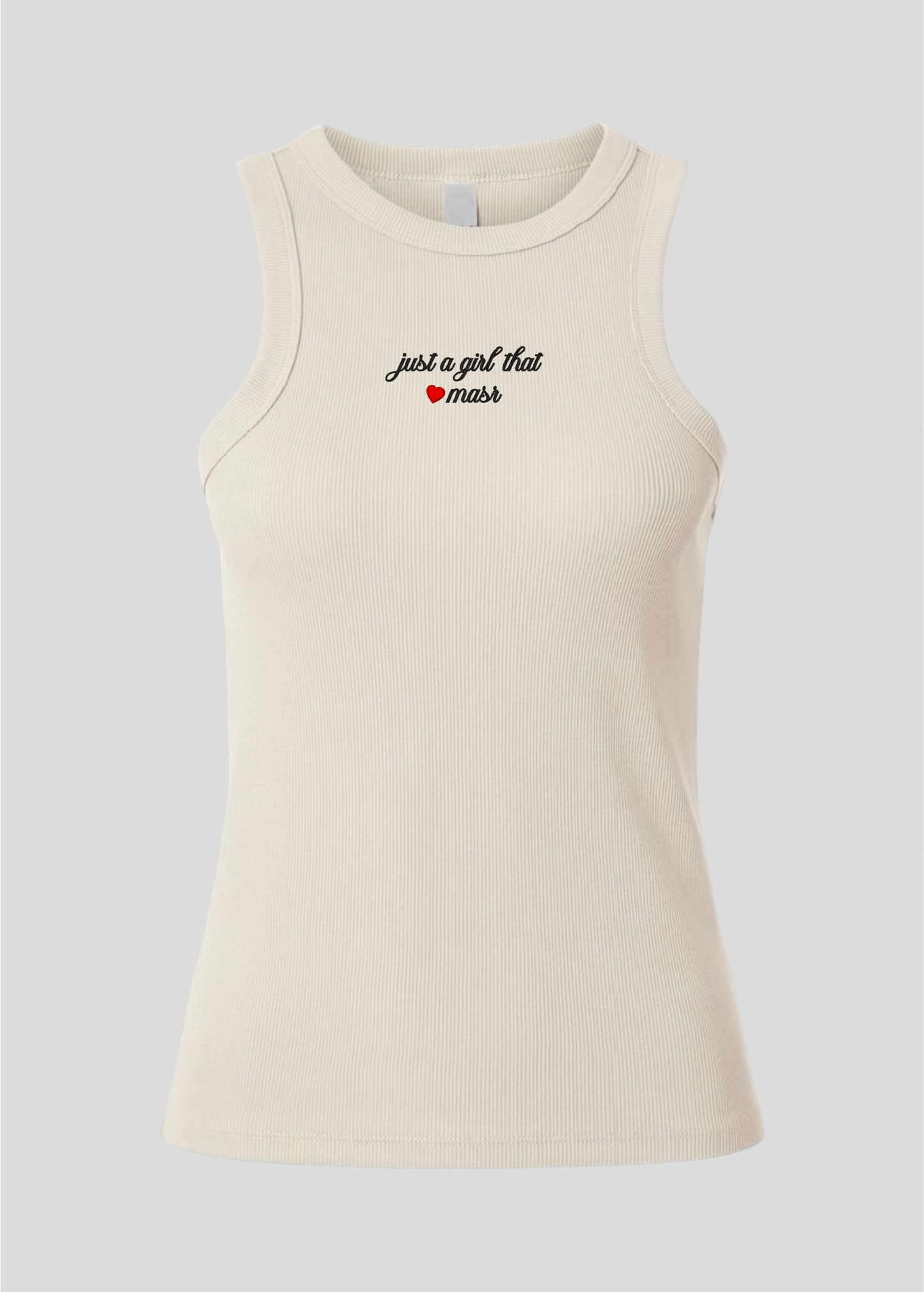 Embroidered Just A Girl That Loves Masr Rib Tank Top