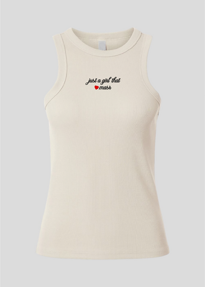 Embroidered Just A Girl That Loves Masr Rib Tank Top