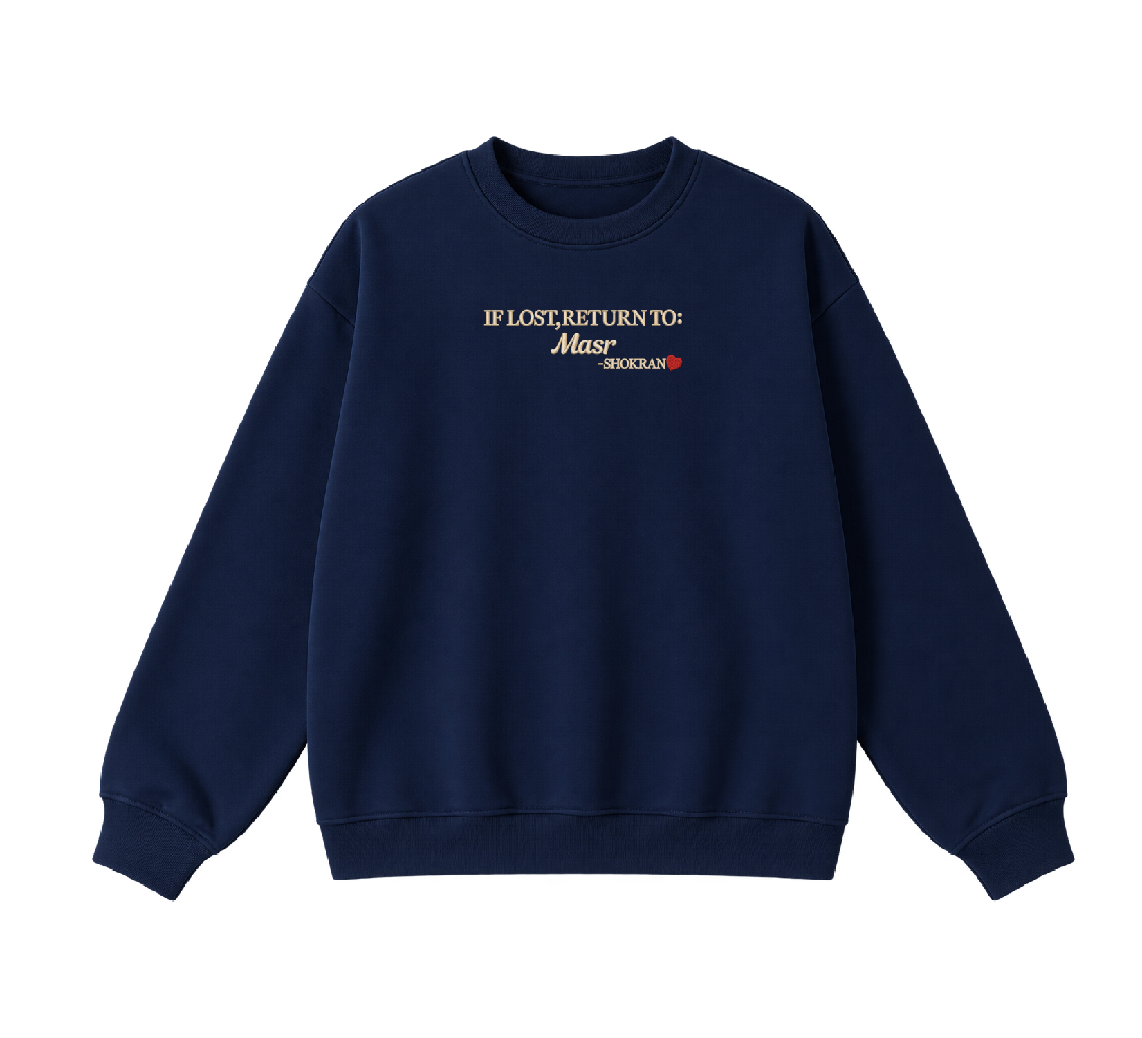 Embroidered If Lost, Return to Masr Crewneck