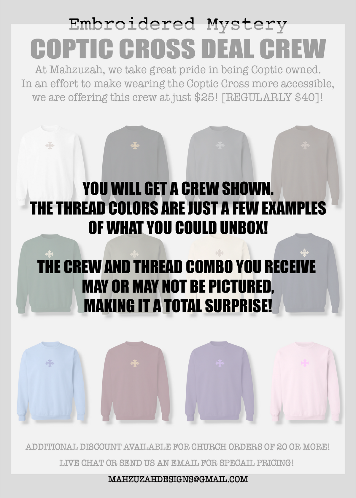 [DEAL CREW] Embroidered Unisex Mystery Coptic Cross Crewneck