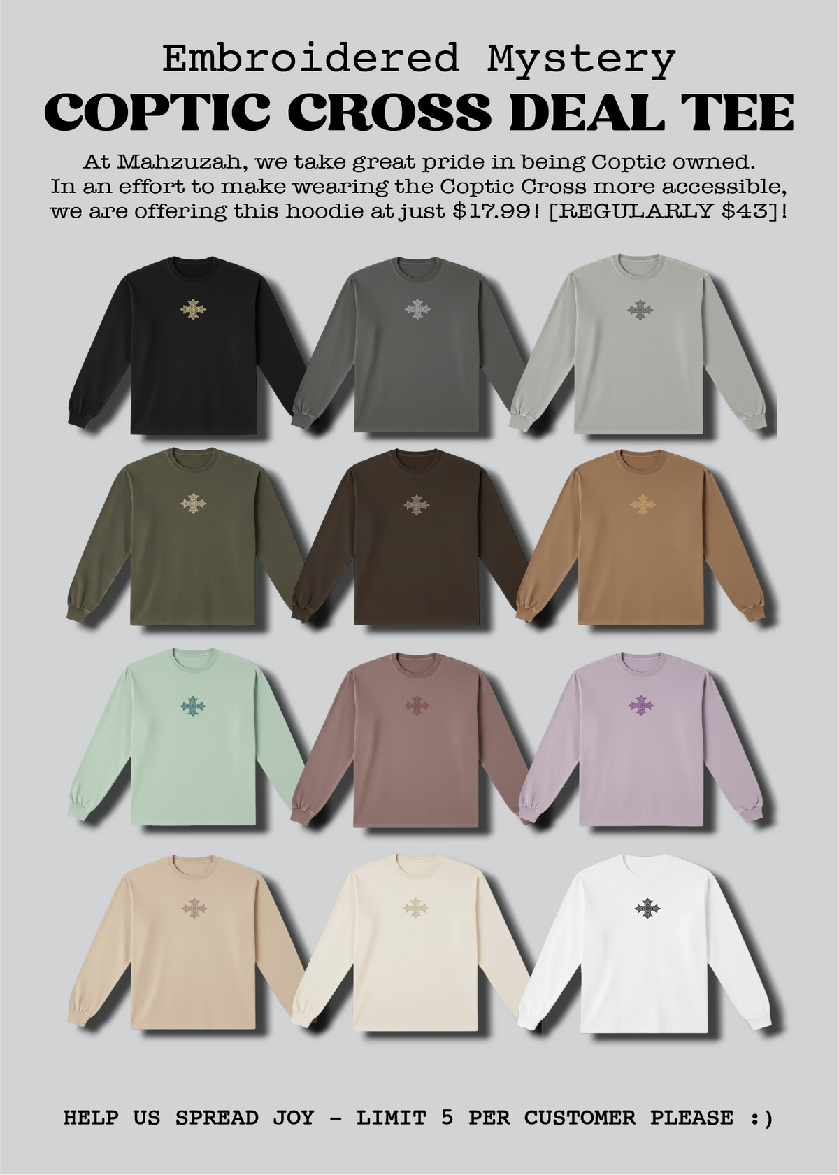 [DEAL TEE] Embroidered Unisex Mystery Coptic Cross Long Sleeve Tee
