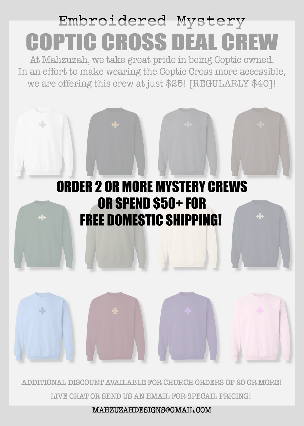 [DEAL CREW] Embroidered Unisex Mystery Coptic Cross Crewneck