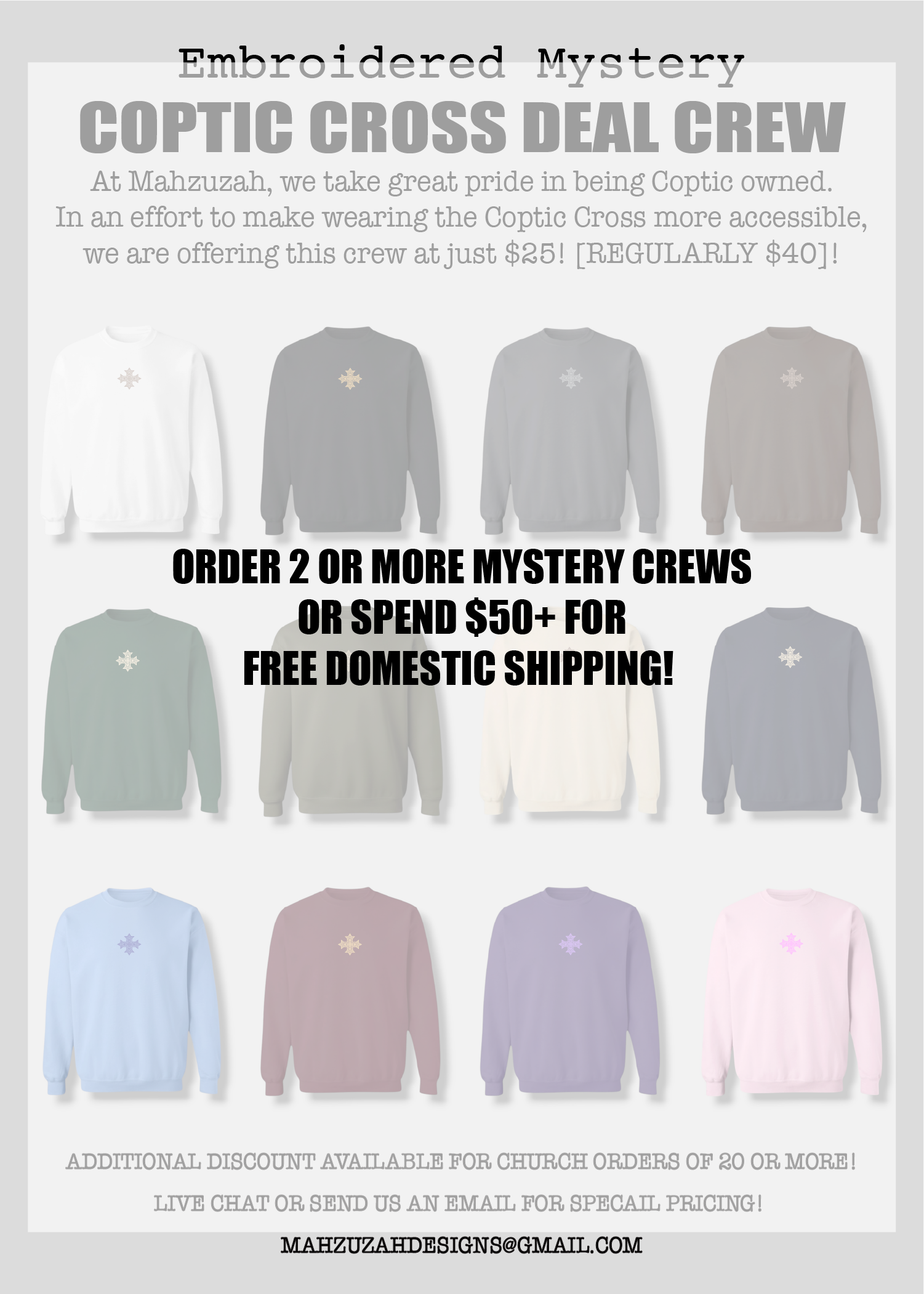 [DEAL CREW] Embroidered Unisex Mystery Coptic Cross Crewneck