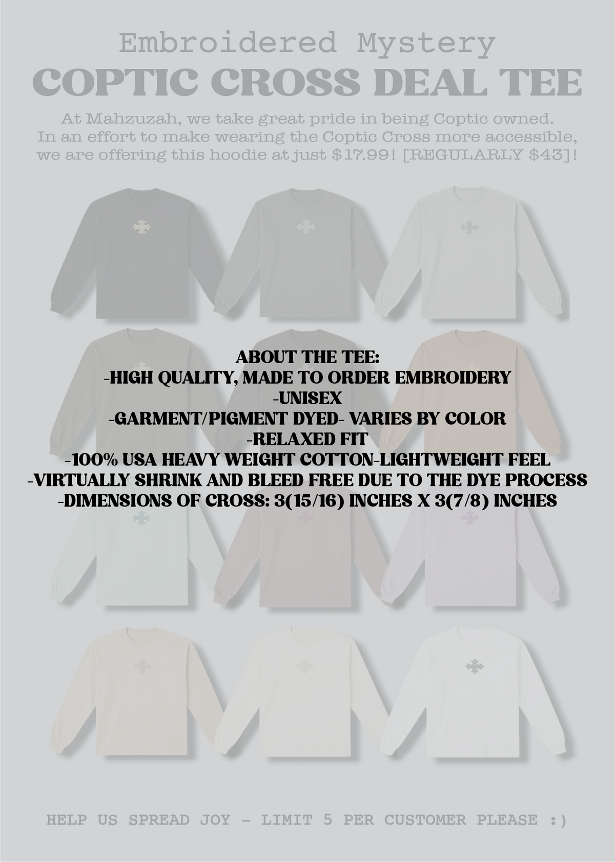 [DEAL TEE] Embroidered Unisex Mystery Coptic Cross Long Sleeve Tee