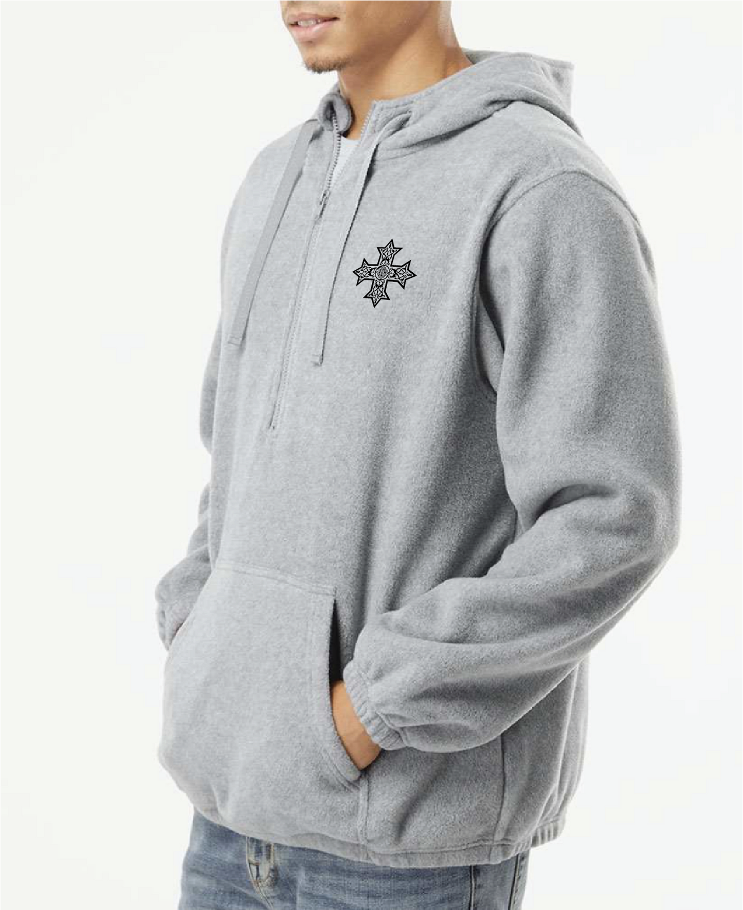 Limited Edition Embroidered Coptic Cross Quarter Zip Fleece Hoodie