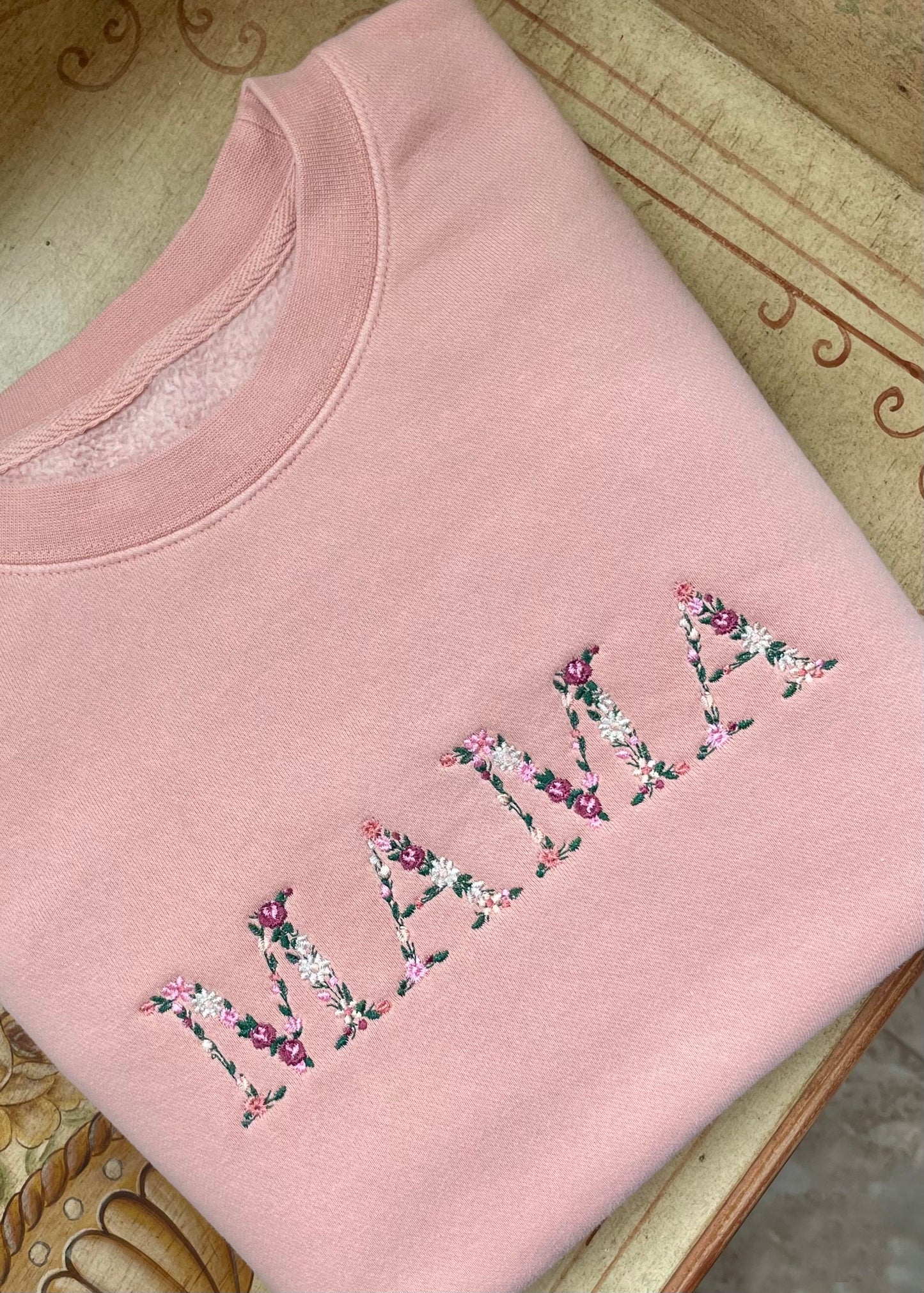 Embroidered Custom Floral Text Crewneck