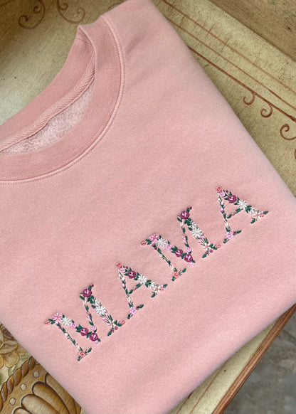 Embroidered Custom Floral Text Crewneck