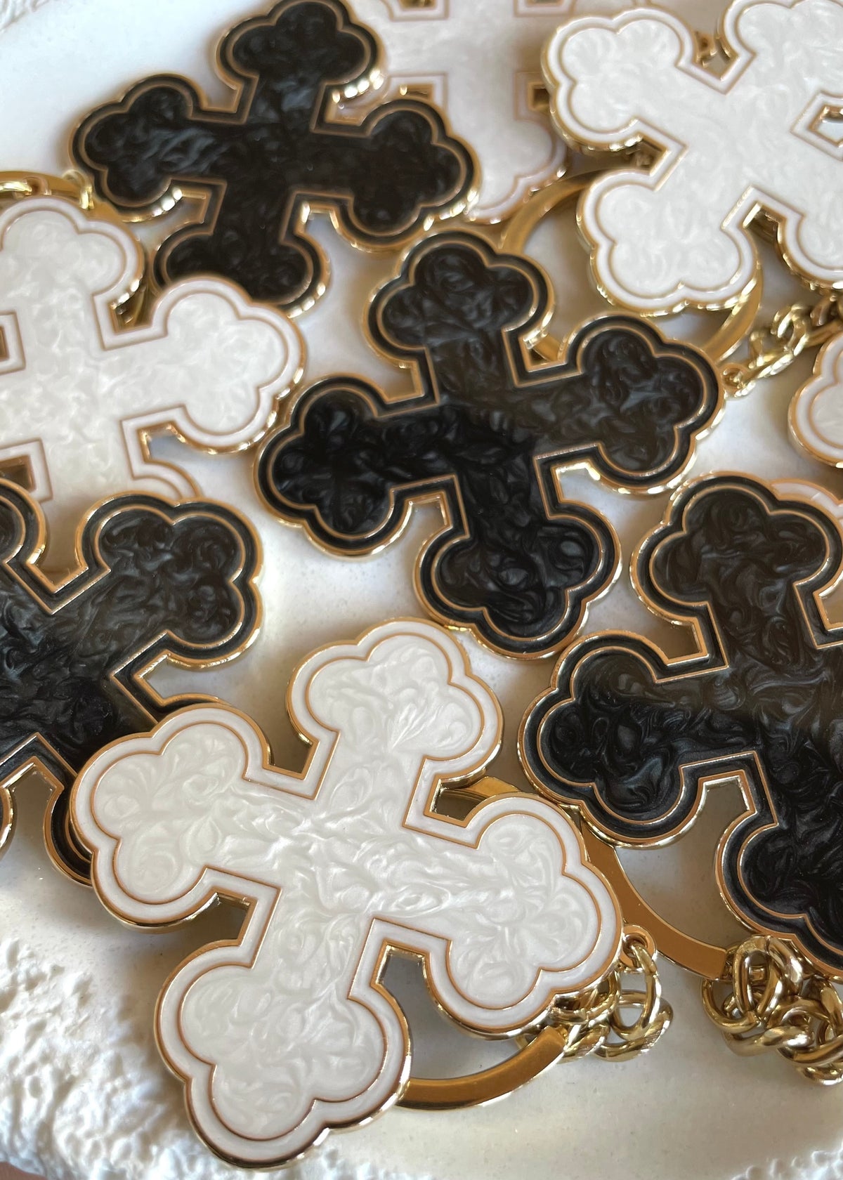 Pearlescent Round Coptic Cross Keychains