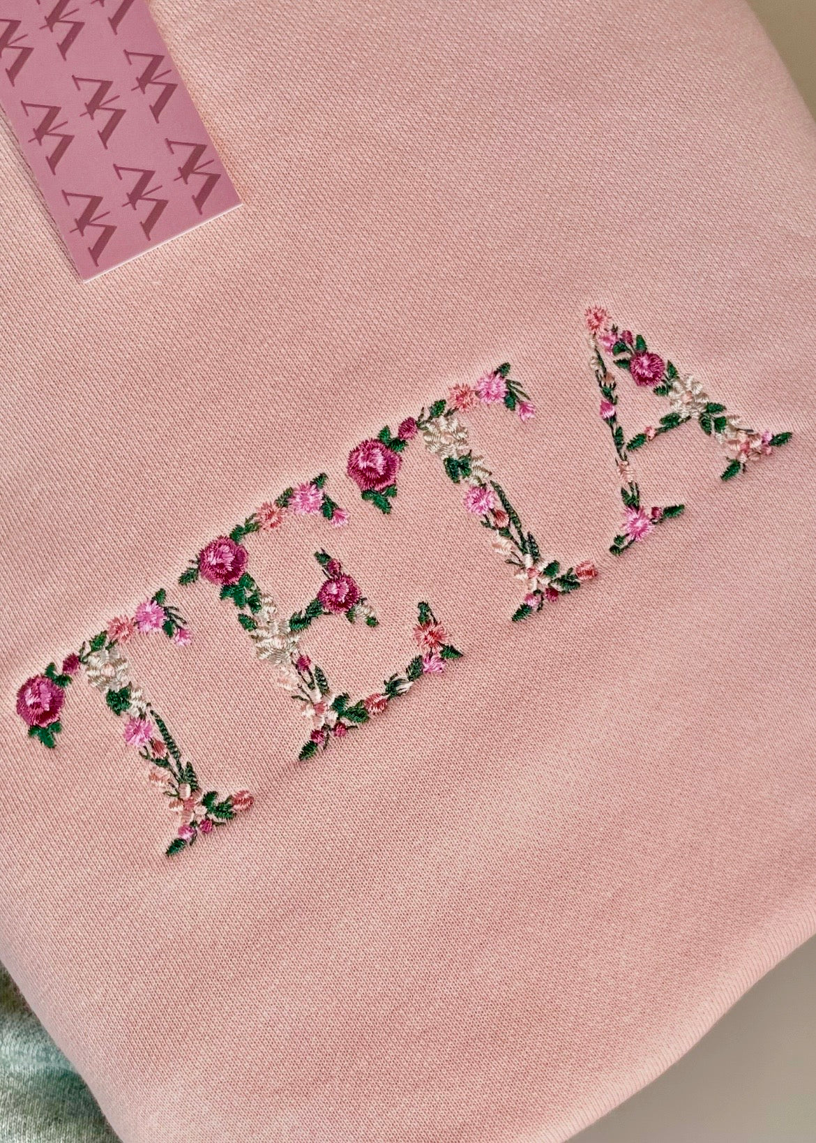 Embroidered Custom Floral Text Crewneck
