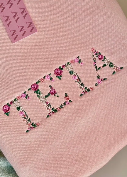 Embroidered Custom Floral Text Crewneck