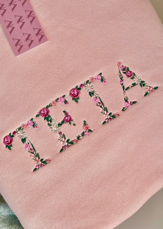 Embroidered Custom Floral Text Crewneck