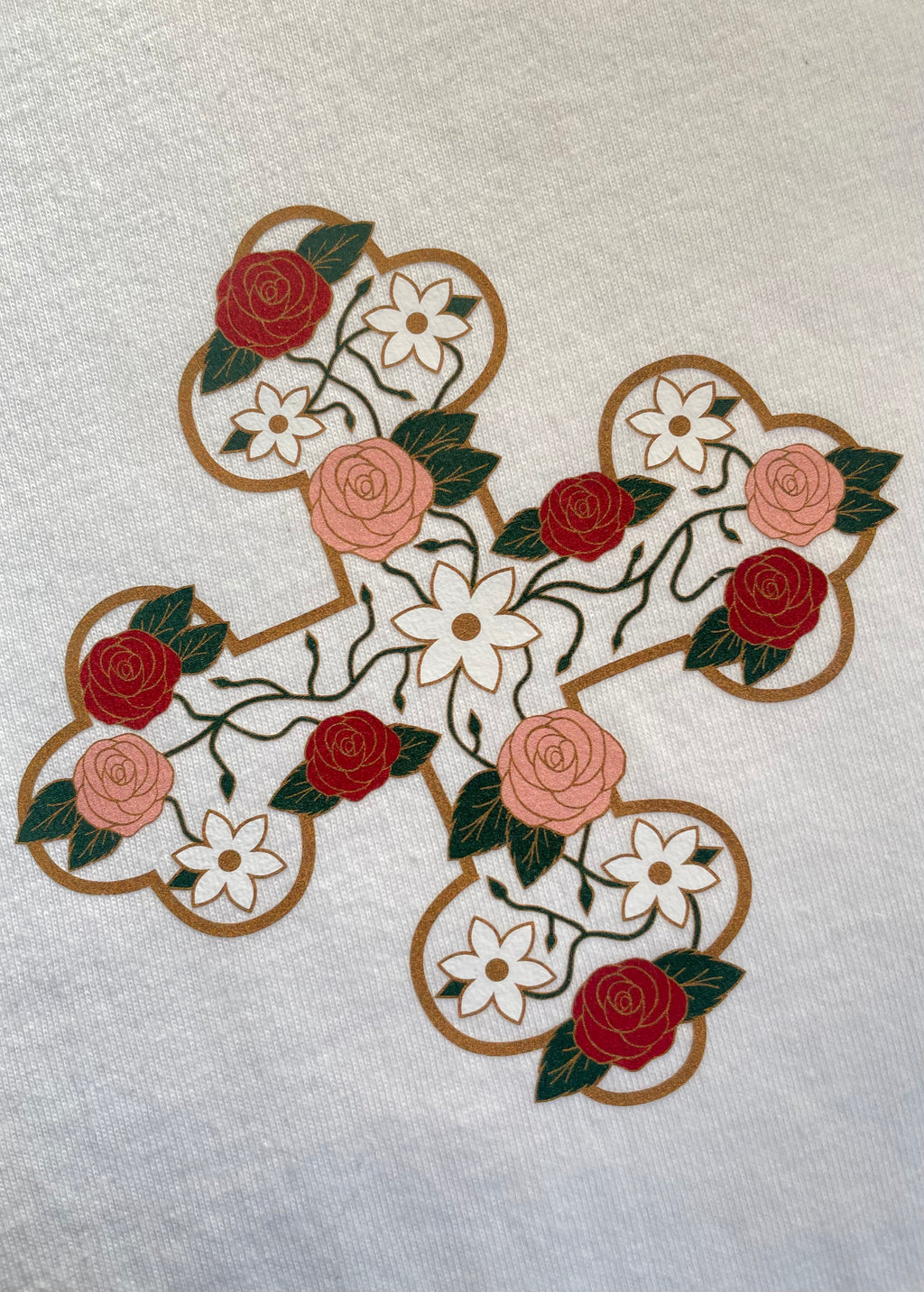 Wholesale Box- Printed Floral Coptic Cross Tee