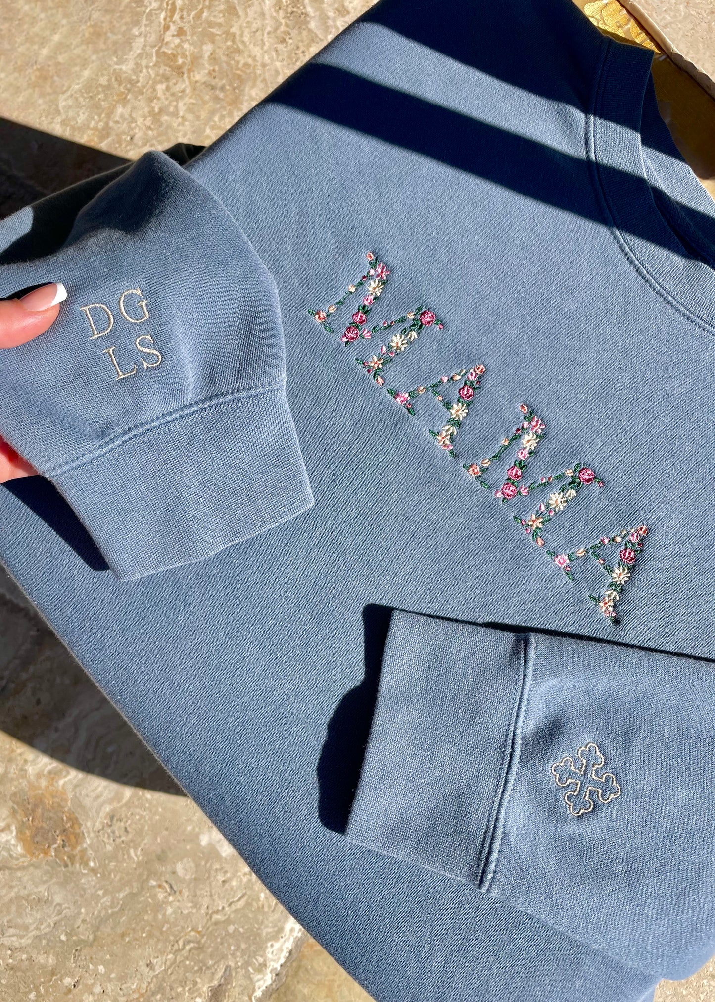 Embroidered Custom Floral Text Crewneck