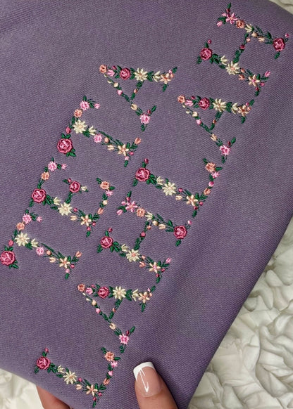 Embroidered Custom Floral Text Crewneck
