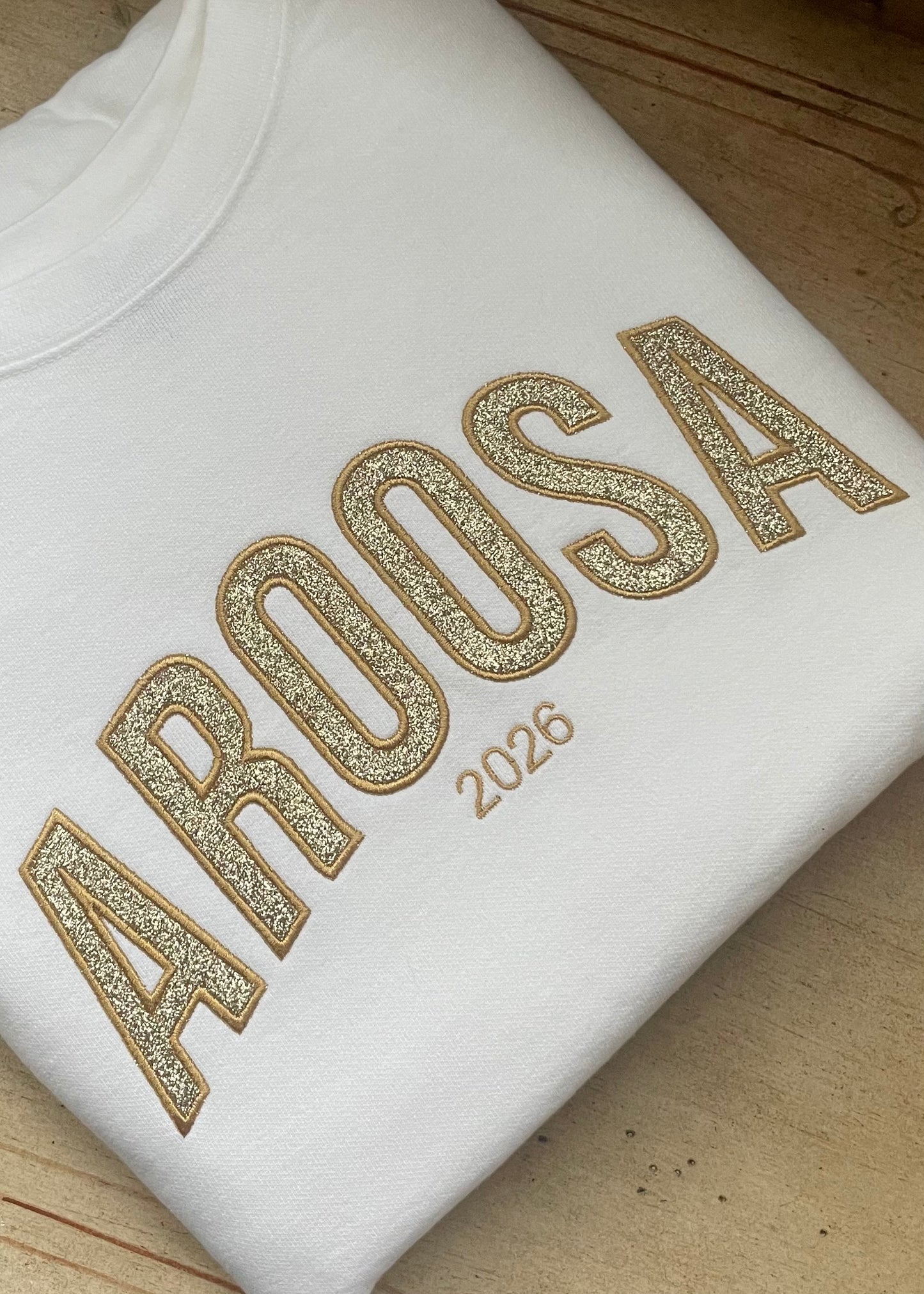 Embroidered Glitter Applique Aroosa Crewneck