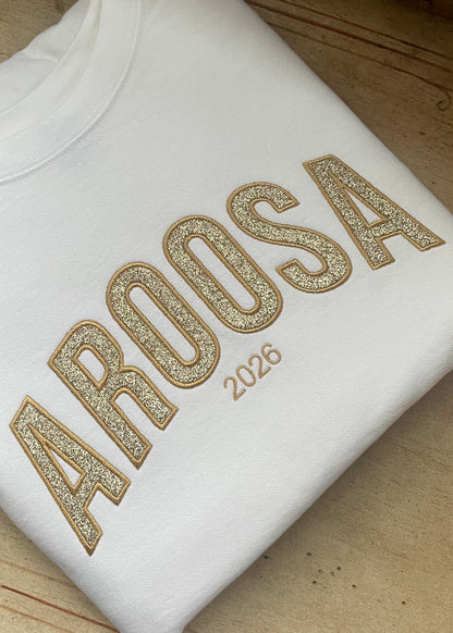 Embroidered Glitter Applique Aroosa Crewneck