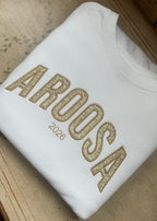Embroidered Glitter Applique Aroosa Crewneck