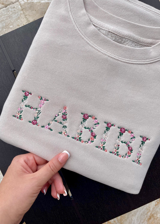 Embroidered Custom Floral Text Crewneck