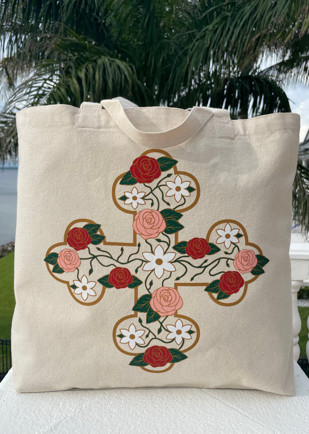 Customizable Floral Coptic Cross Jumbo Tote