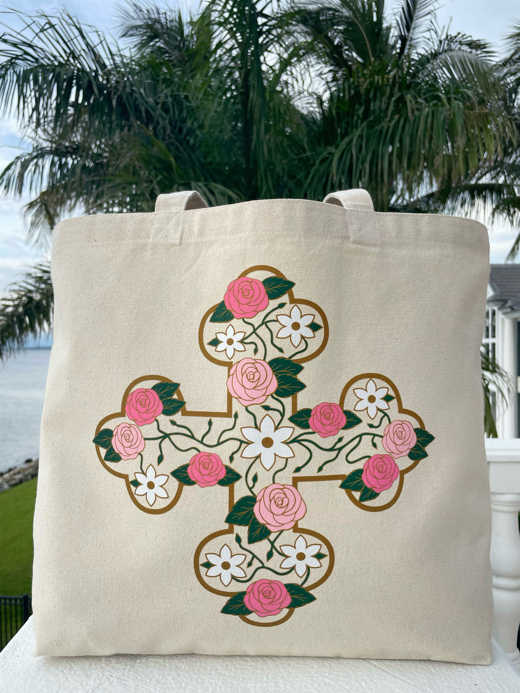 Customizable Floral Coptic Cross Jumbo Tote