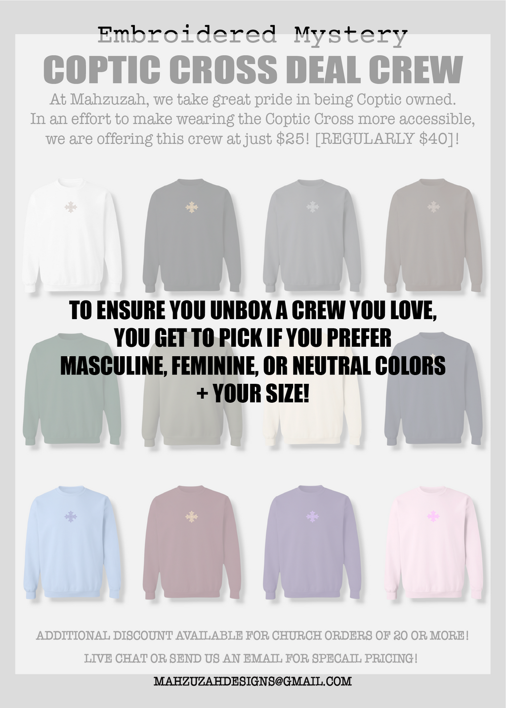 [DEAL CREW] Embroidered Unisex Mystery Coptic Cross Crewneck