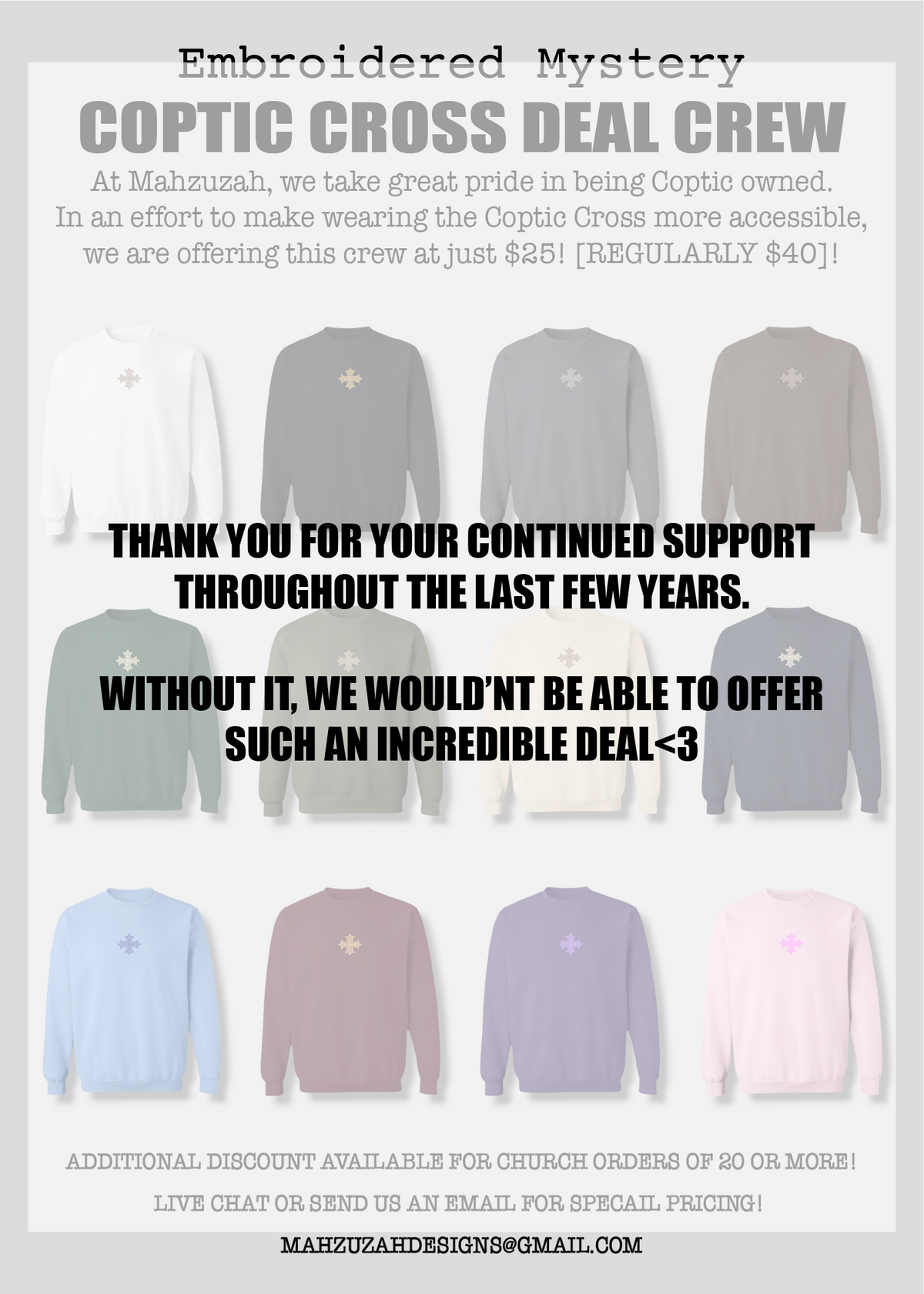 [DEAL CREW] Embroidered Unisex Mystery Coptic Cross Crewneck
