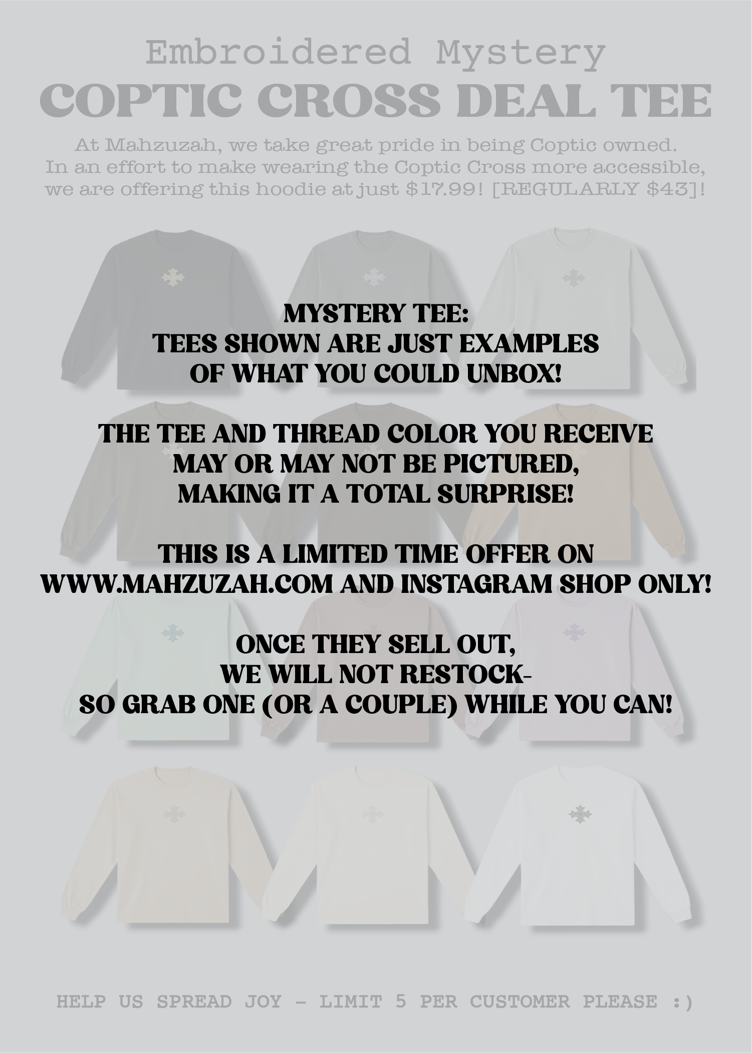 [DEAL TEE] Embroidered Unisex Mystery Coptic Cross Long Sleeve Tee