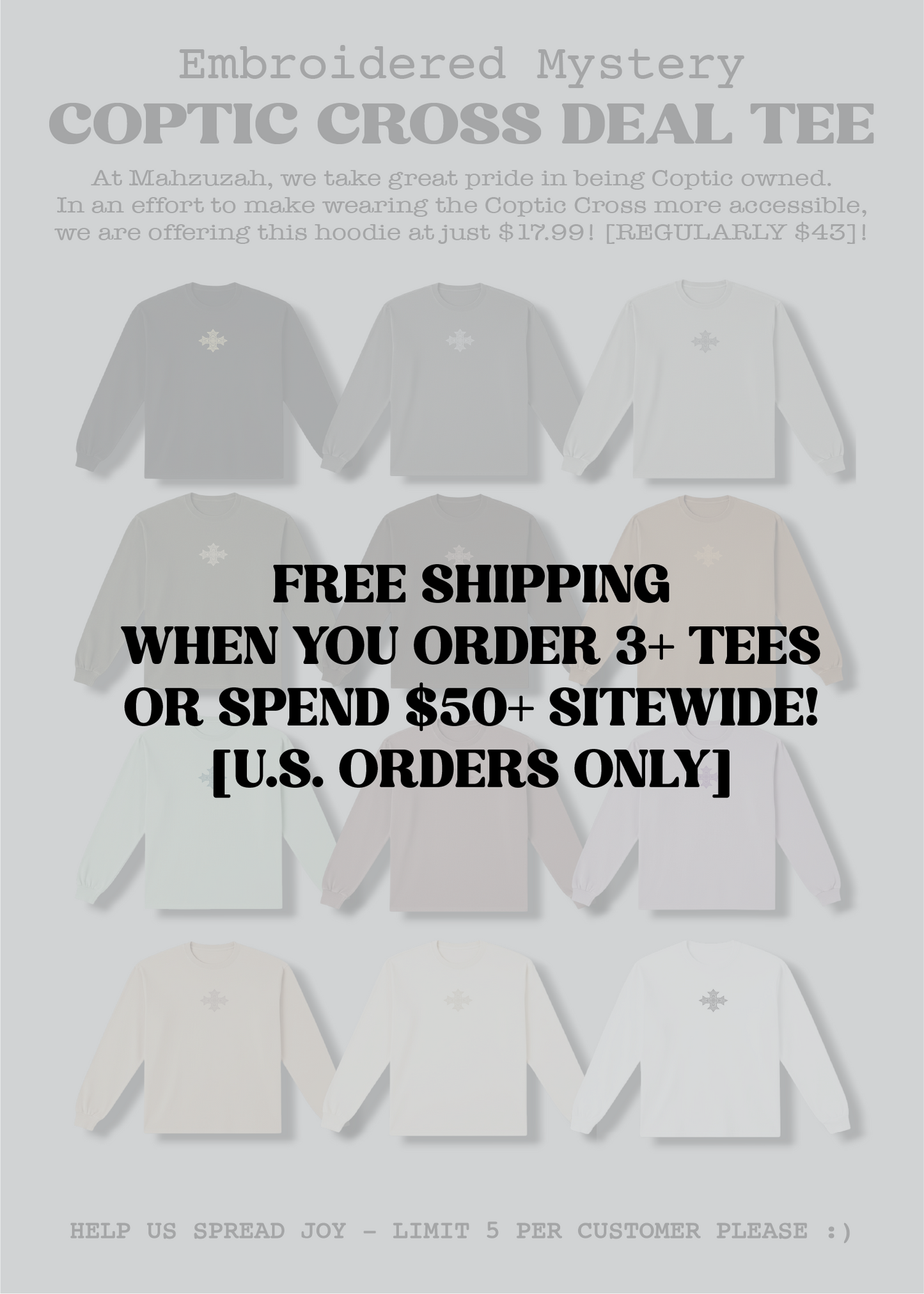 [DEAL TEE] Embroidered Unisex Mystery Coptic Cross Long Sleeve Tee