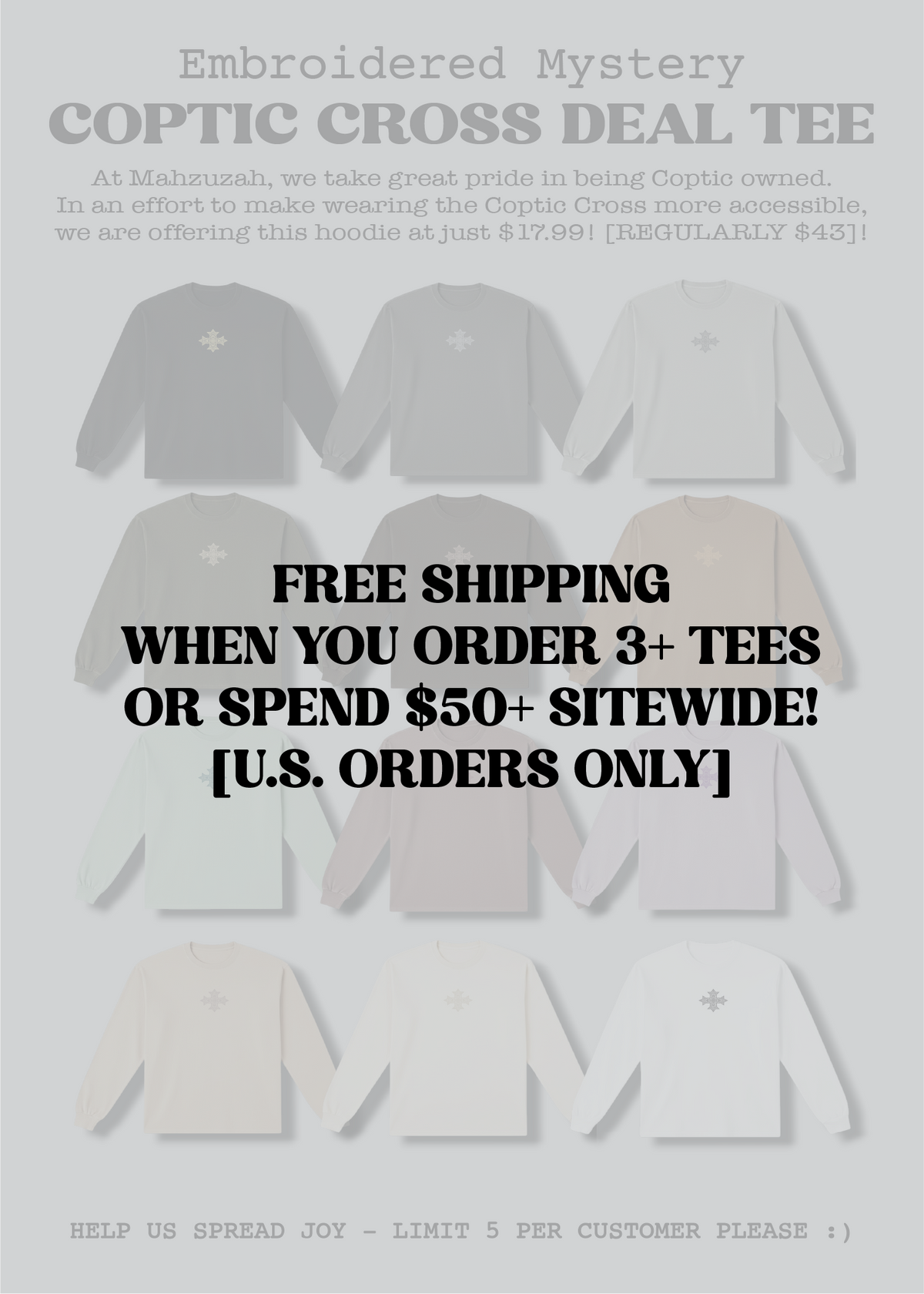 [DEAL TEE] Embroidered Unisex Mystery Coptic Cross Long Sleeve Tee