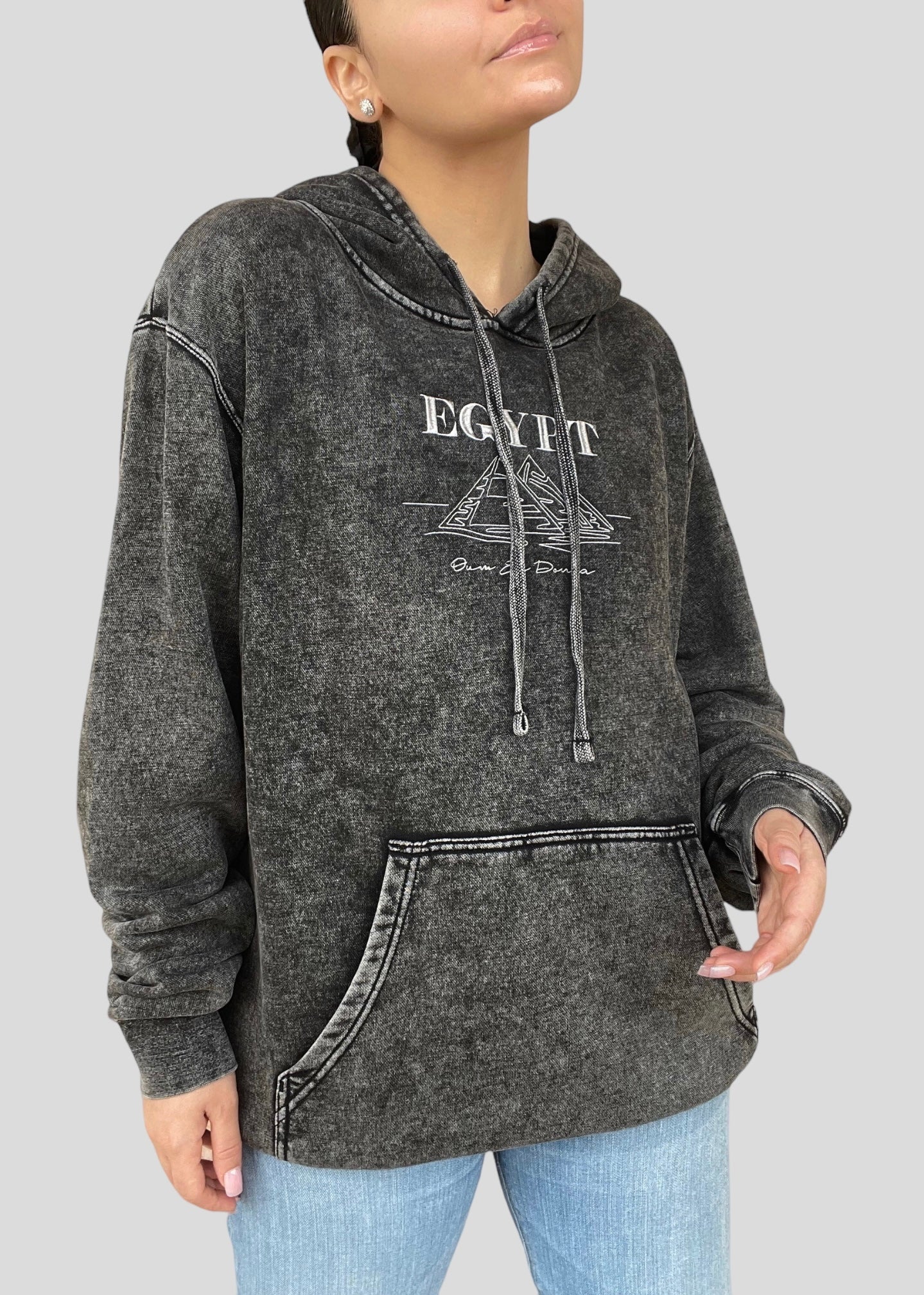 [READY TO SHIP] Embroidered Mineral Wash Egypt- Oum El Donia Hoodies