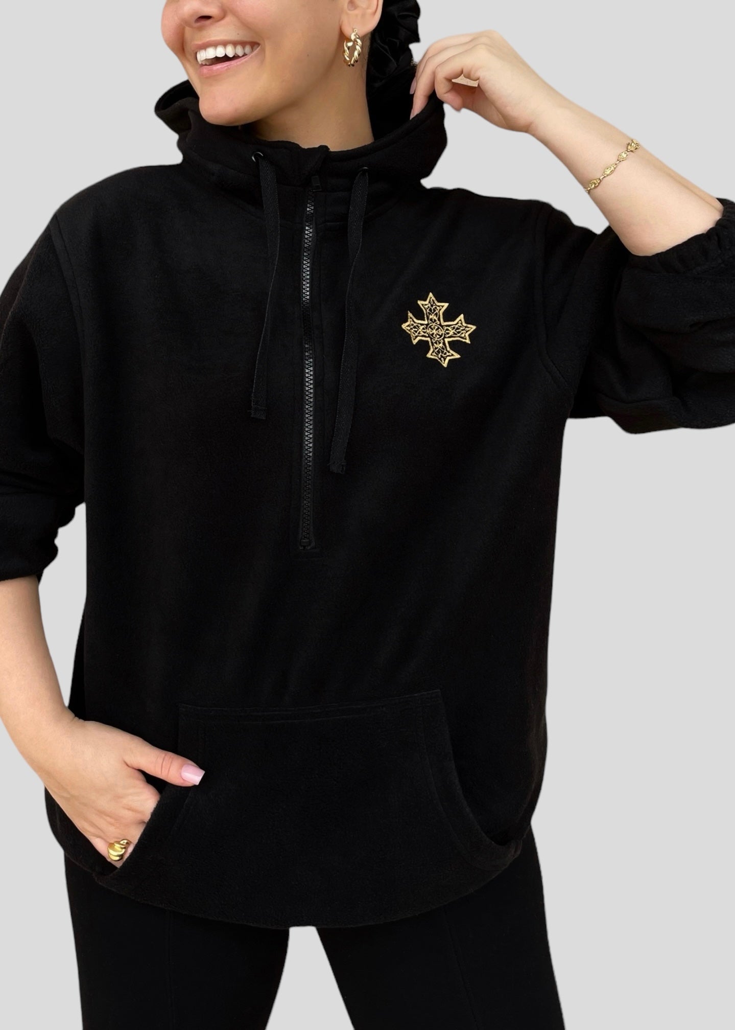 Limited Edition Embroidered Coptic Cross Quarter Zip Fleece Hoodie