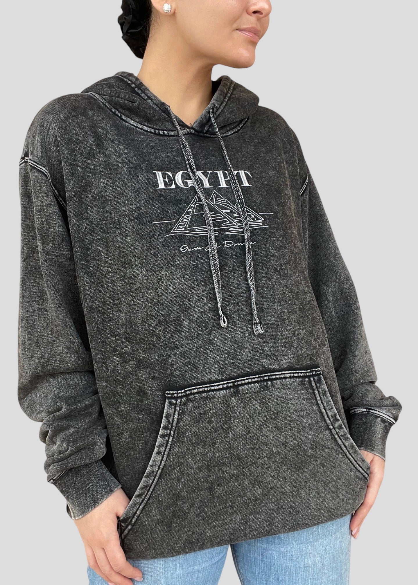 [READY TO SHIP] Embroidered Mineral Wash Egypt- Oum El Donia Hoodies