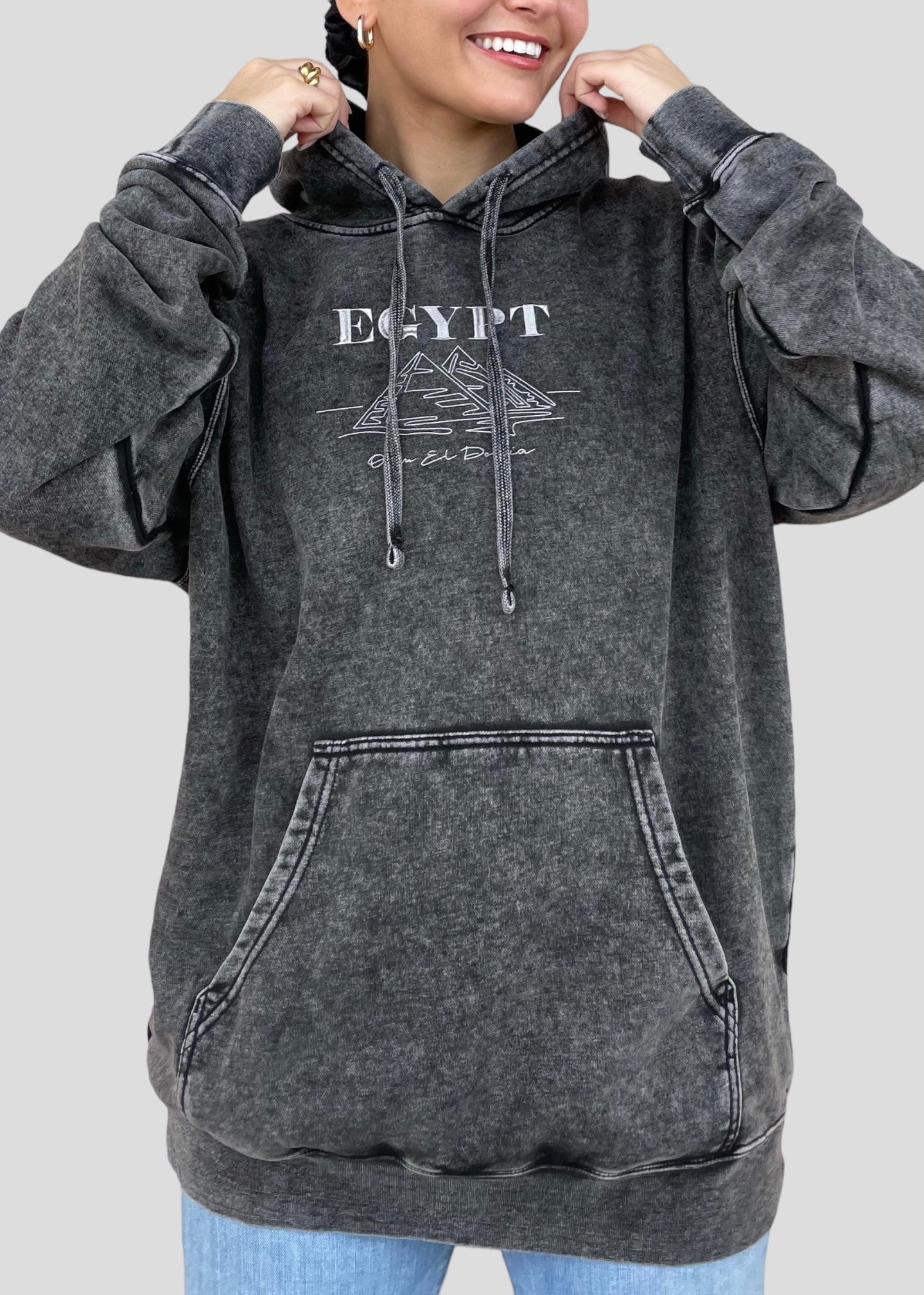 [READY TO SHIP] Embroidered Mineral Wash Egypt- Oum El Donia Hoodies