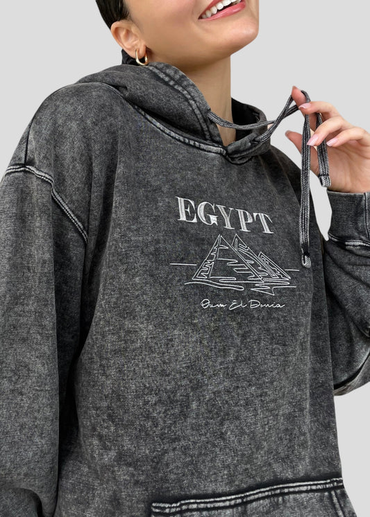 Embroidered Mineral Wash Egypt- Oum El Donia Hoodies