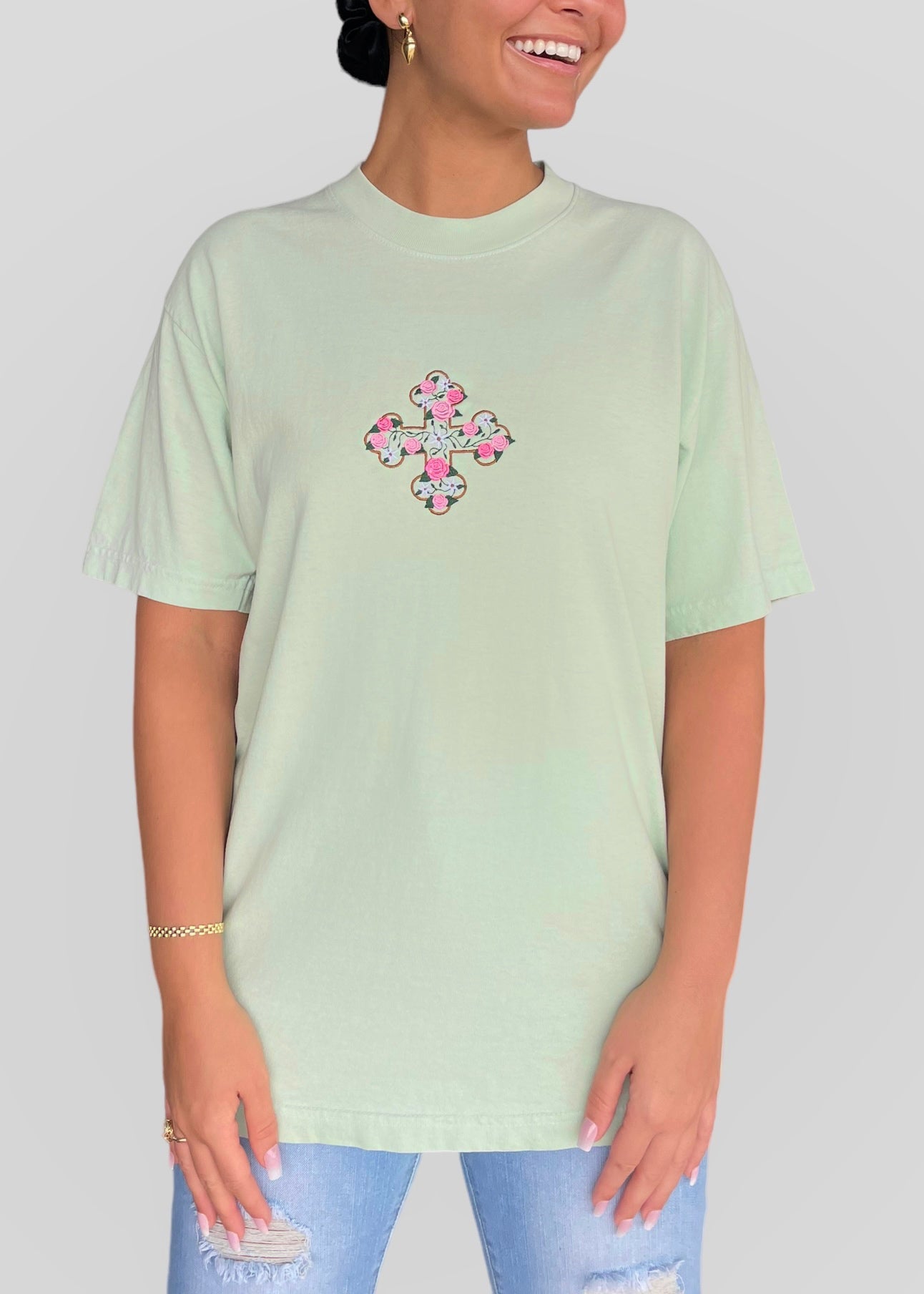 Premium Embroidered Floral Coptic Cross T-Shirts