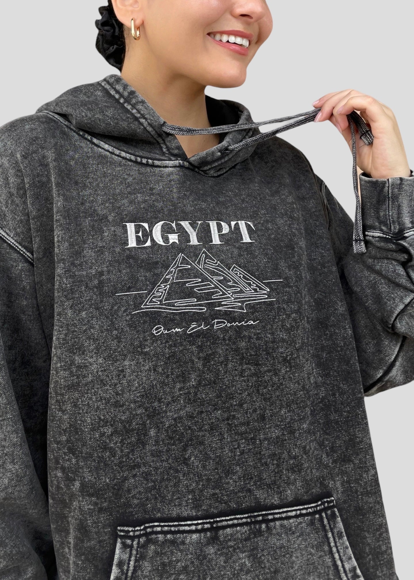 [READY TO SHIP] Embroidered Mineral Wash Egypt- Oum El Donia Hoodies