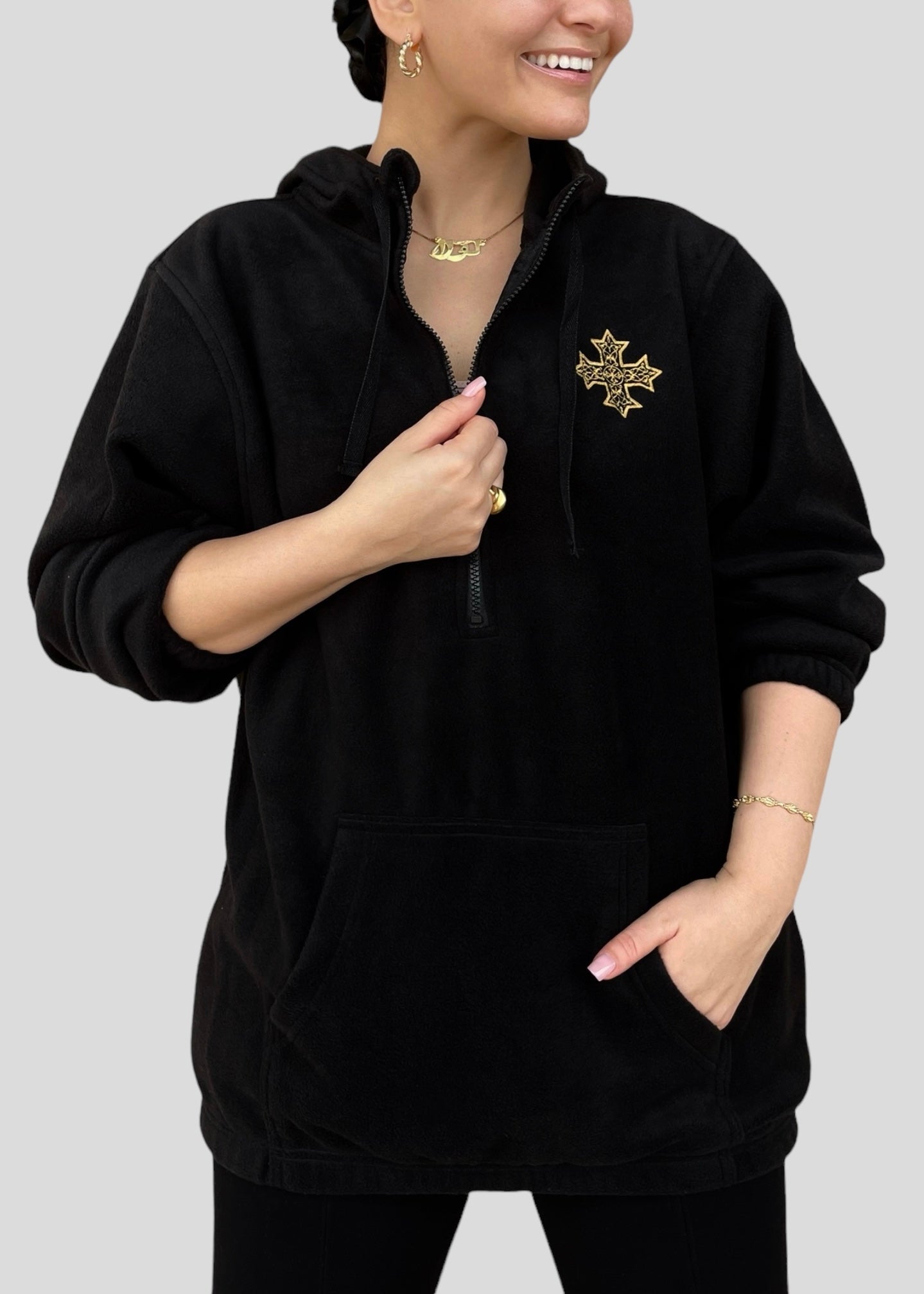 Limited Edition Embroidered Coptic Cross Quarter Zip Fleece Hoodie