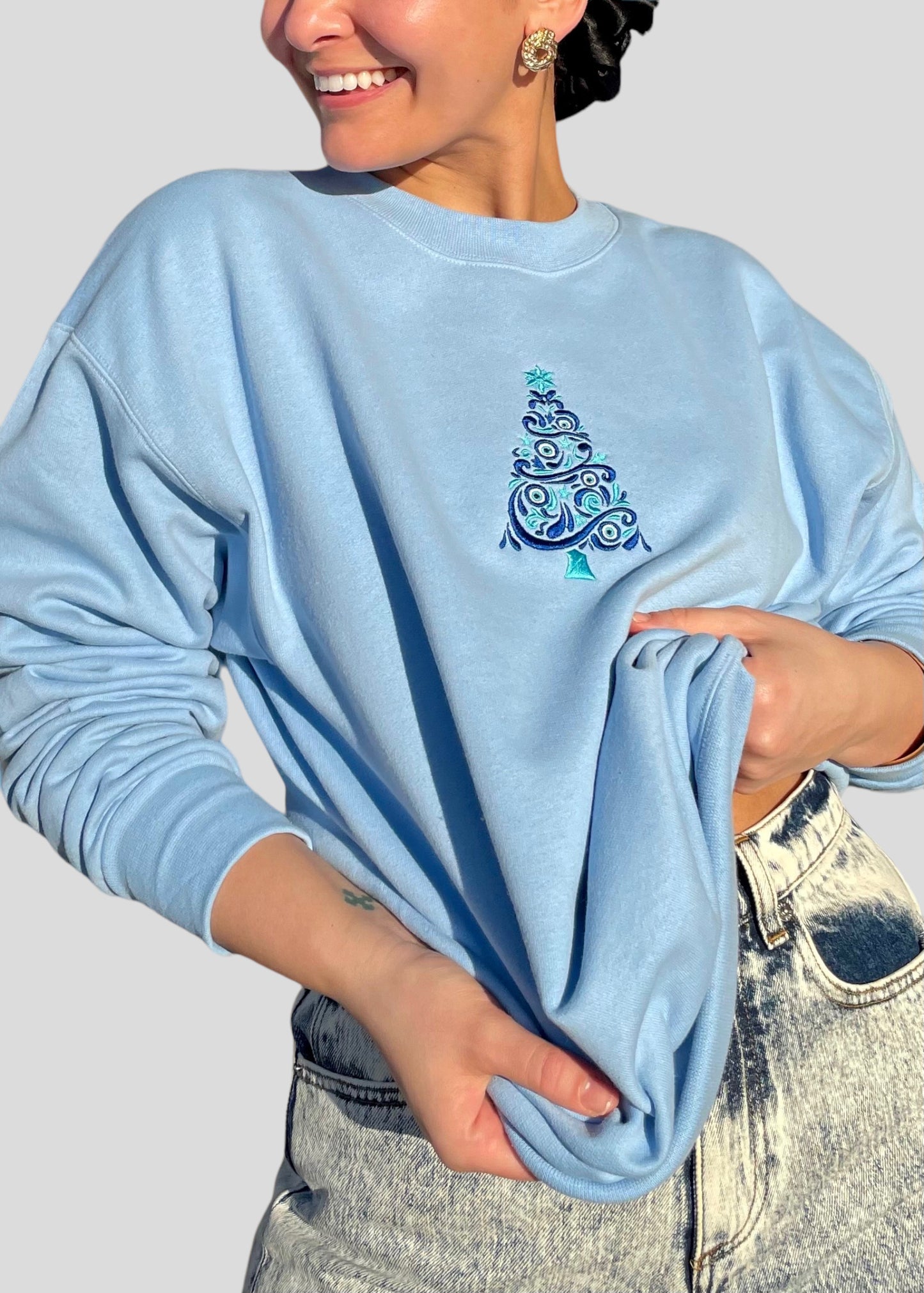 Embroidered Evil Eye Christmas Tree Sweatshirts