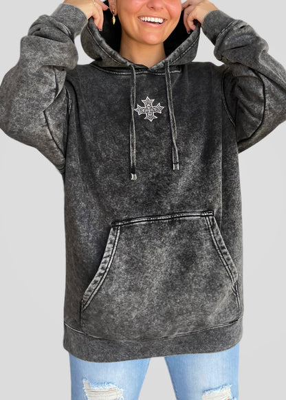 Embroidered Mineral Wash Coptic Cross Hoodie