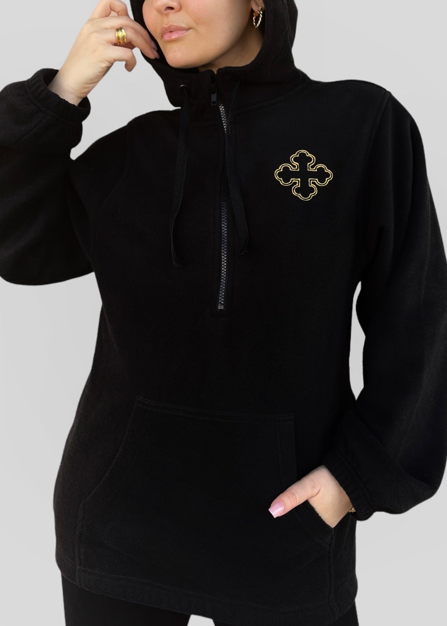 Limited Edition Embroidered Coptic Cross Quarter Zip Fleece Hoodie