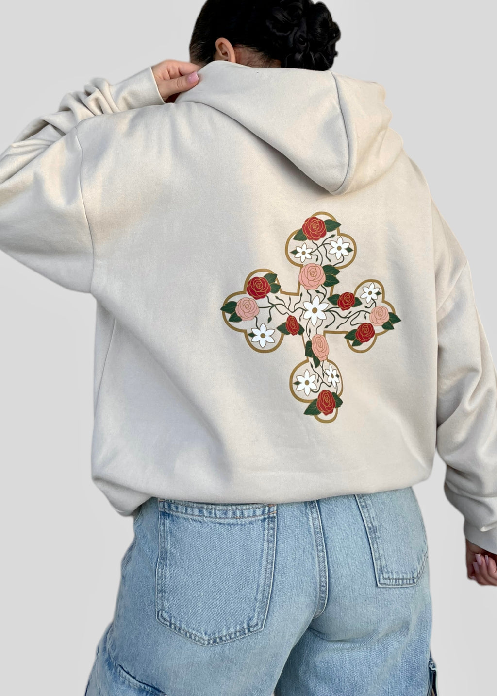 Coptic Floral Cross + Mahzuzah Printed & Embroidered Sweatshirts