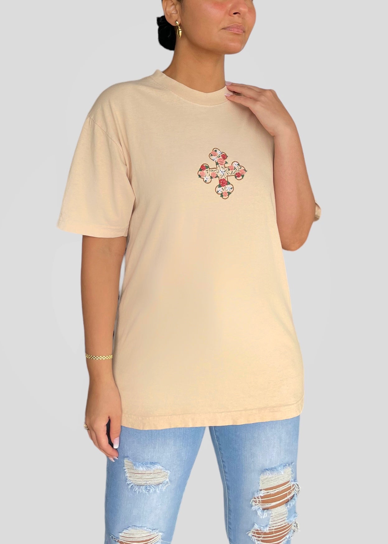 Embroidered Floral Coptic Cross T-Shirts