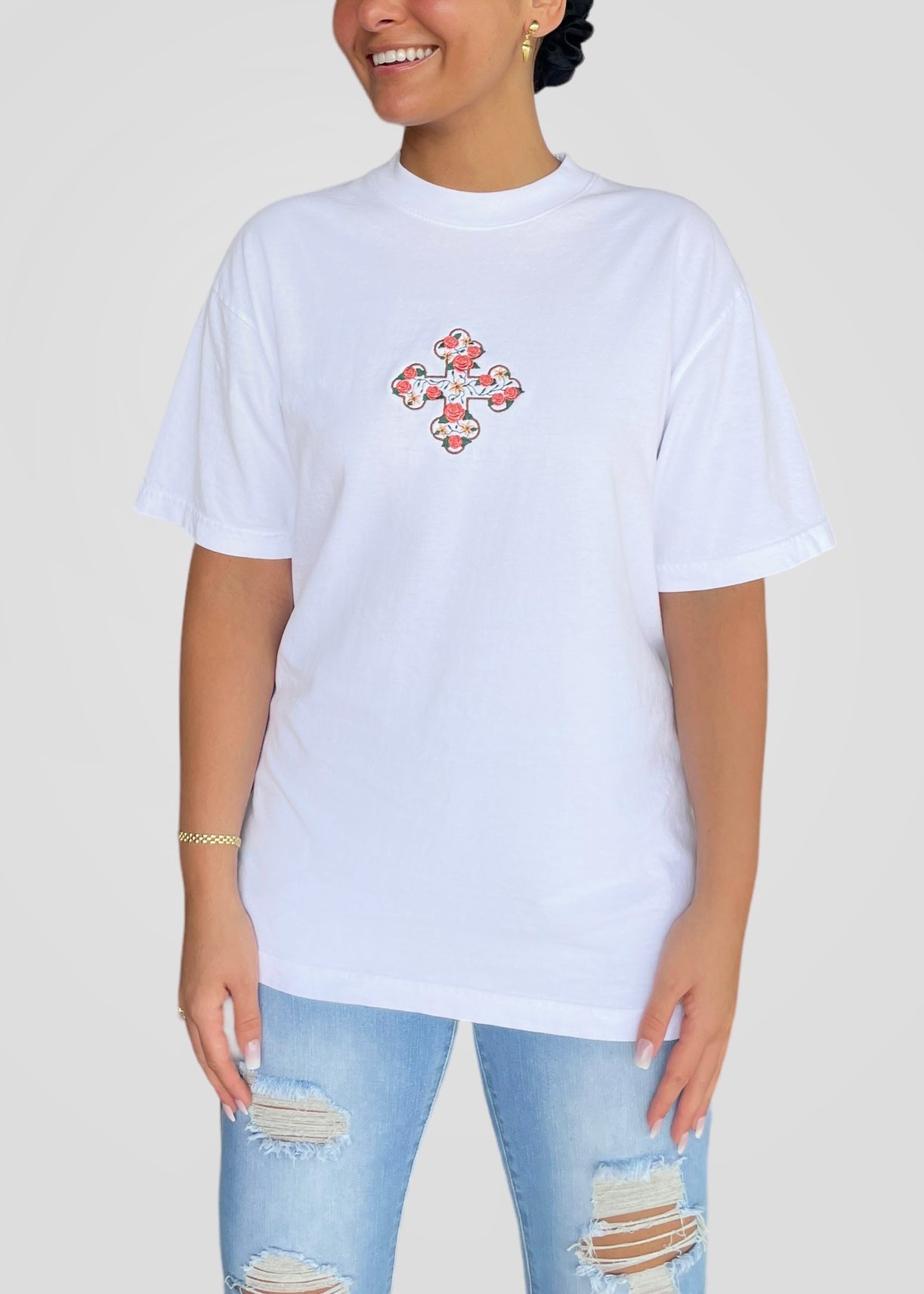 Embroidered Floral Coptic Cross T-Shirts