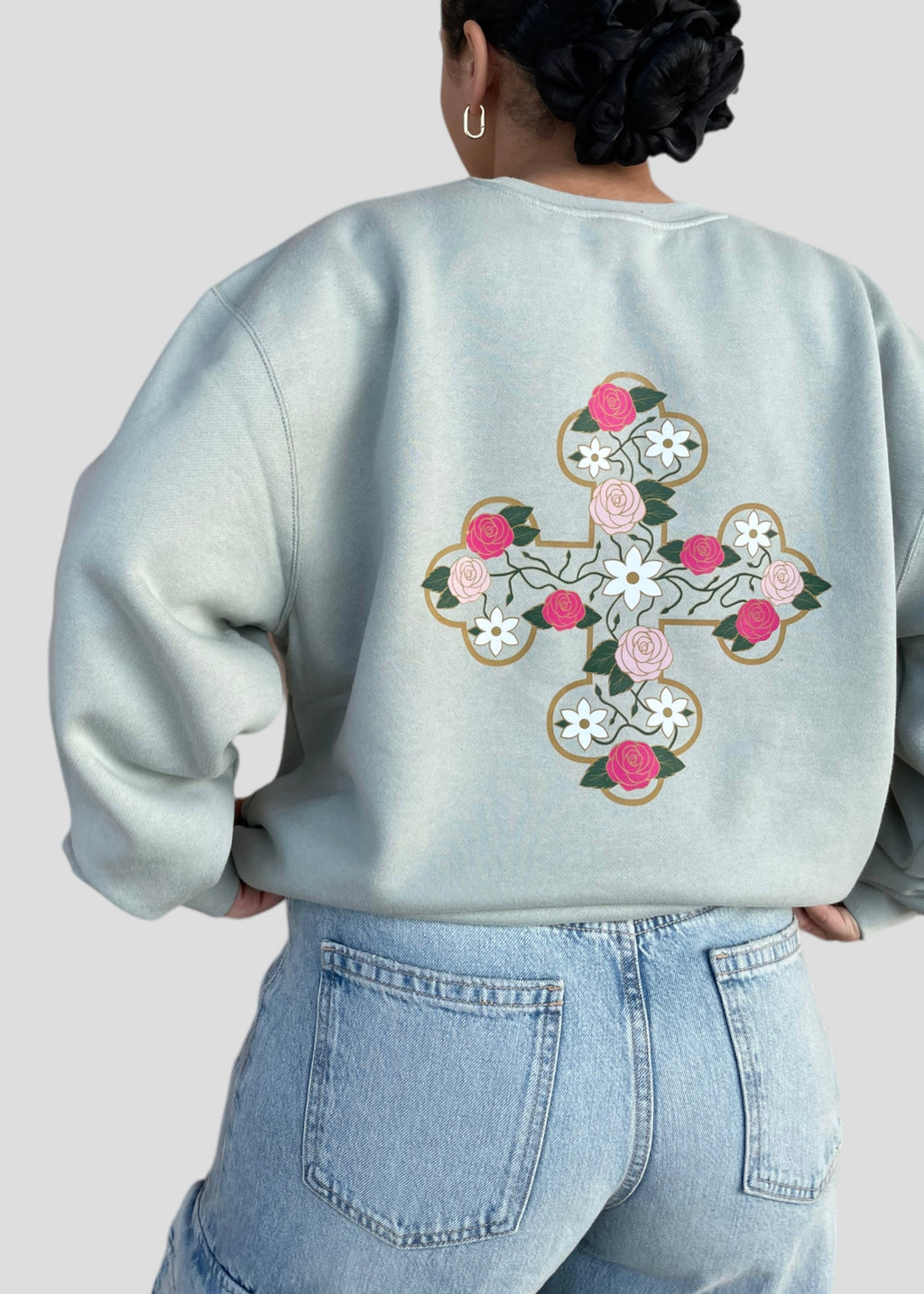 Coptic Floral Cross + Mahzuzah Printed & Embroidered Sweatshirts