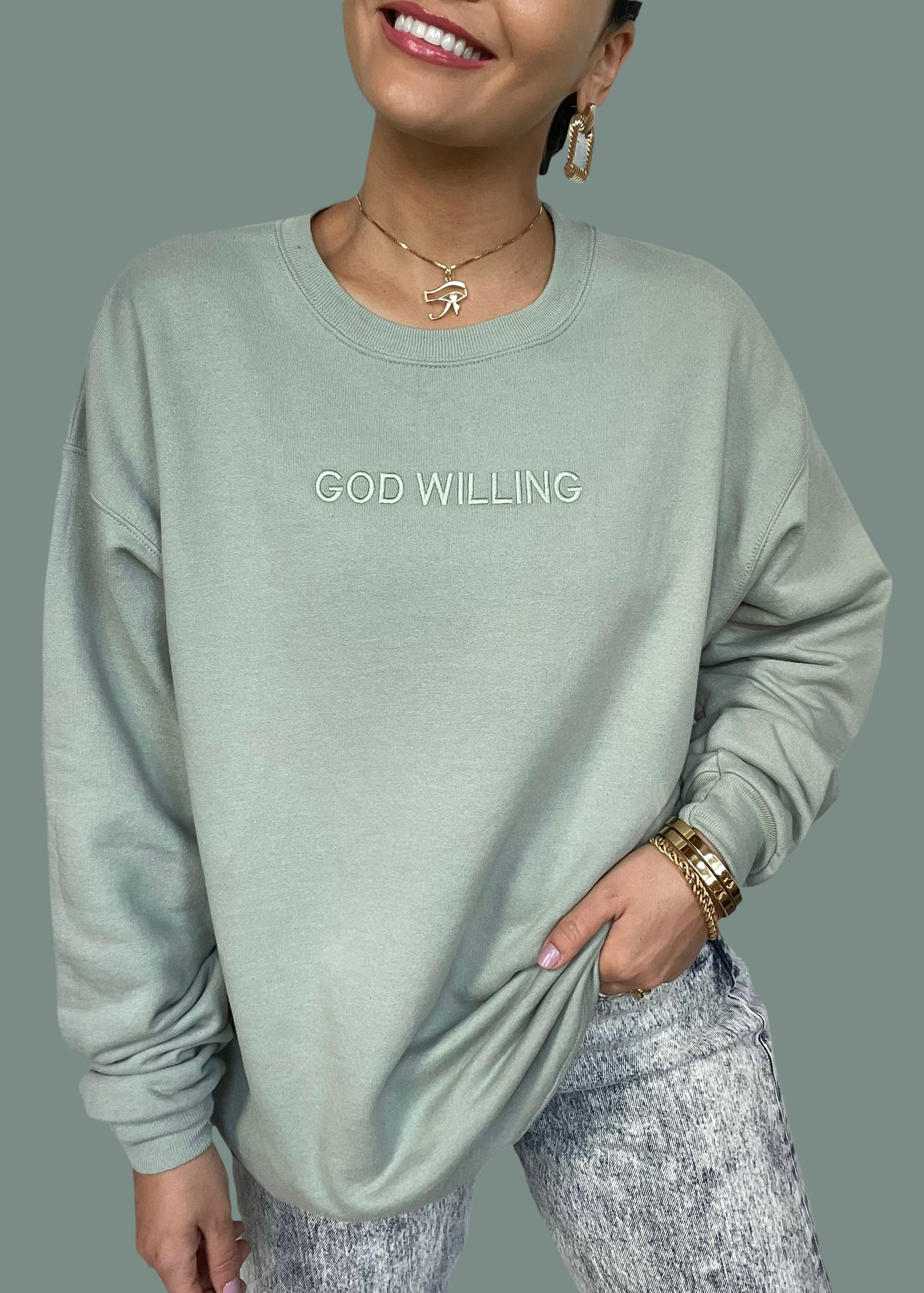 Embroidered God Willing Sweatshirts