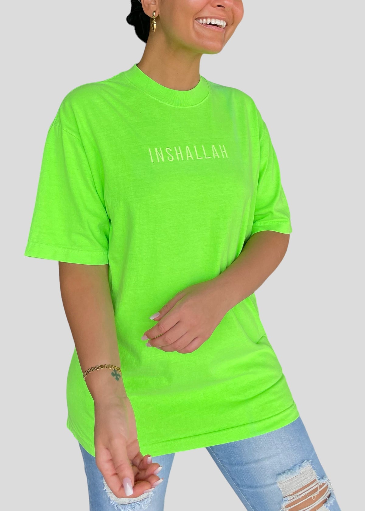 Embroidered Neon Inshallah T-Shirts