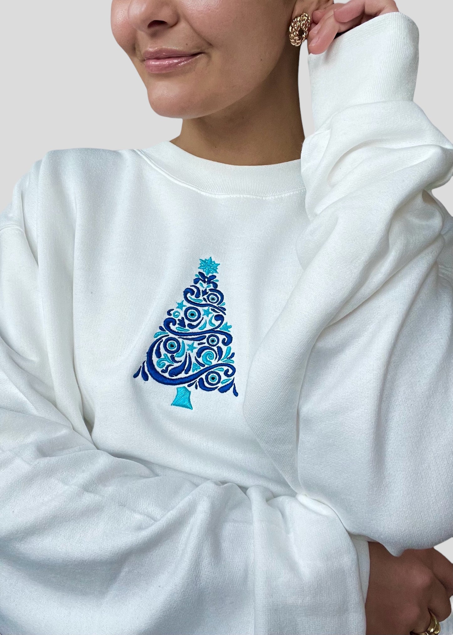 Embroidered Evil Eye Christmas Tree Sweatshirts