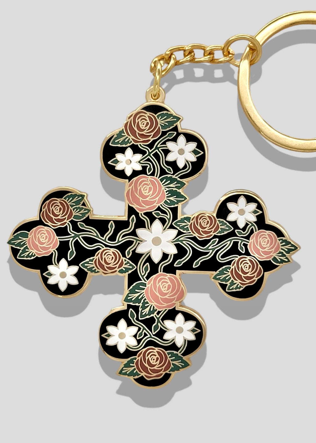 Floral Coptic Cross Keychains